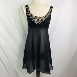 LINEA Donatella Lingerie Size S Nightgown Sheer Lace Pearl Sexy Black